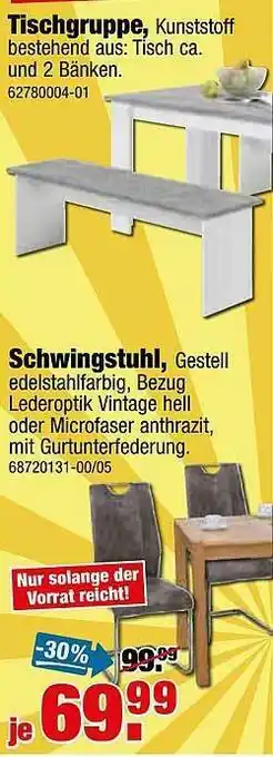 SB Lagerkauf Tischgruppe Oder Schwingstuhl Angebot