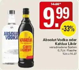 WEZ Absolut Vodka oder Kahlua Likör Angebot