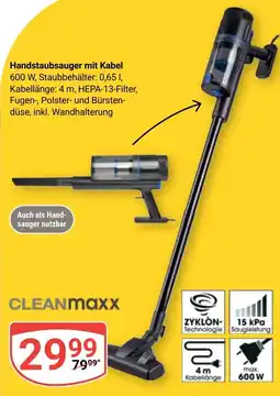 Globus Handstaubsauger mit Kabel CLEANmaxx Angebot