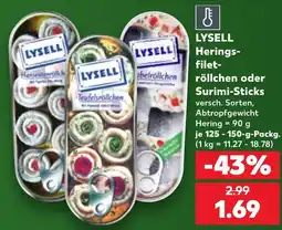 Kaufland LYSELL Herings-röllchen oder Surimi-Sticks Angebot