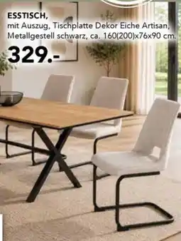Möbel Steffens ESSTISCH, mit Auszug, Tischplatte Dekor Eiche Artisan, Metallgestell schwarz Angebot