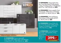 Möbel Steffens KOMMODE, Korpus Eiche Artisan, Front Glas basalt, Griffe graphit, 3-türig, 5 Schubkästen Angebot