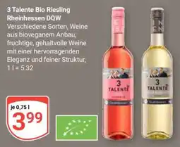 Globus 3 Talente Bio Riesling Rheinhessen DQW Angebot