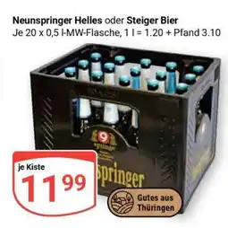Globus Neunspringer Helles oder Steiger Bier Angebot