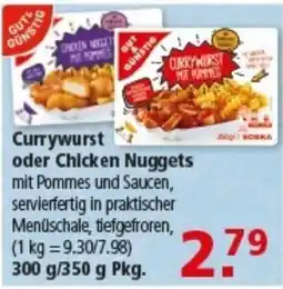 Multi Markt Currywurst oder Chicken Nuggets mit Pommes und Saucen Angebot