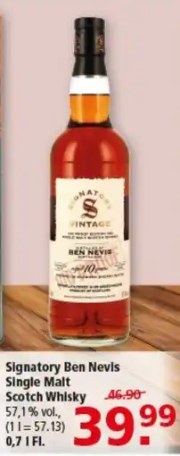 Multi Markt Signatory Ben Nevis Single Malt Scotch Whisky Angebot
