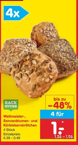 Netto Marken-Discount Backstube weltmeister-, sonnenblumen- und kürbiskernbrötchen Angebot
