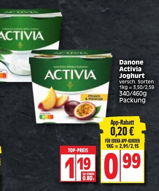 Danone Activia Joghurt 340/460g Angebot bei Edeka