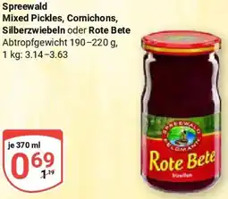 Globus Spreewald Mixed Pickles, Cornichons, Silberzwiebeln oder Rote Bete Angebot
