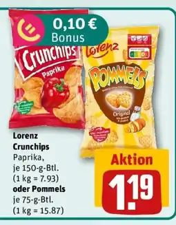 REWE Lorenz Crunchips Paprika oder Pommels Angebot