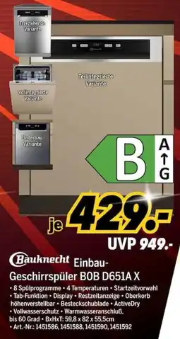 MEDIMAX Bauknecht Einbau-Geschirrspüler BOB D651A X Angebot