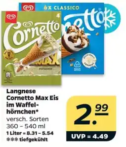 Netto Langnese Cornetto Max Eis im Waffelhörnchen Angebot