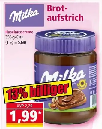 Norma Milka Brotaufstrich Haselnusscreme 350g Angebot