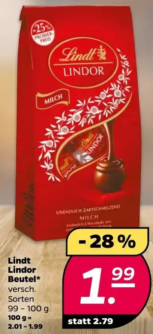 NETTO Lindt Lindor Beutel 99-100g Angebot