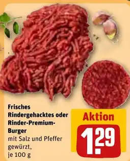 REWE Frisches Rindergehacktes oder Rinder-Premium-Burger Angebot