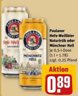 REWE Paulaner Hefe-Weißbier Naturtrüb oder Münchner Hell Angebot