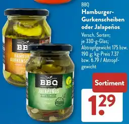 Aldi Süd BBQ Hamburger Gurkenscheiben oder Jalapeños Angebot