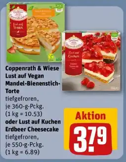 REWE Coppenrath & Wiese Lust auf Vegan Mandel-Bienenstich- Torte oder Lust auf Kuchen Erdbeer Cheesecake Angebot