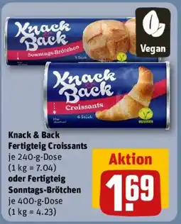 REWE Knack & Back Fertigteig Croissants oder Fertigteig Sonntags-Brötchen Angebot