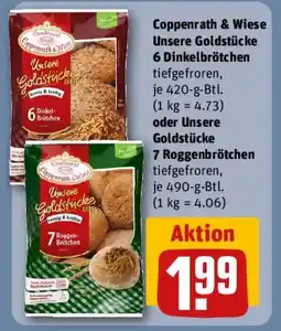 REWE Coppenrath & Wiese Unsere Goldstücke 6 Dinkelbrötchen oder Unsere Goldstücke 7 Roggenbrötchen Angebot