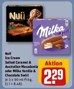 REWE Nuii Ice Cream Salted Caramel & Australian Macadamia oder Milka Vanilla & Chocolate Swirl Angebot