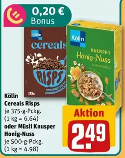REWE Kölln Cereals Risps oder Müsli Knusper Honig-Nuss Angebot