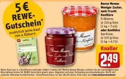 REWE Bonne Maman Weniger Zucker, mehr Frucht Konfitüre Erdbeere, je 335-g-Glas (1 kg = 7.43) oder Konfitüre Aprikose, Angebot