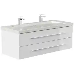 Netto Marken-Discount Badmöbel Marmor Carrara White YAMO 130 cm 2 Hahnlöcher SoftClose weiß hochglanz Angebot