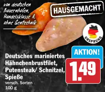 HIT Deutsches mariniertes Hähnchenbrustfilet, Putensteak/ Schnitzel, Spieße Angebot