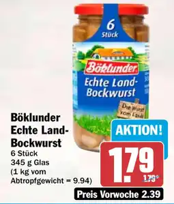 HIT Böklunder Echte Land-Bockwurst Angebot