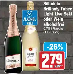 HIT Söhnlein Brillant, Faber, Light Live Sekt oder Wein alkoholfrei Angebot