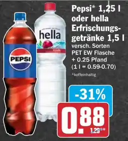 HIT Pepsi oder hella Erfrischungsgetränke Angebot