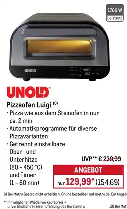 METRO UNOLD Pizzaofen Luigi Angebot