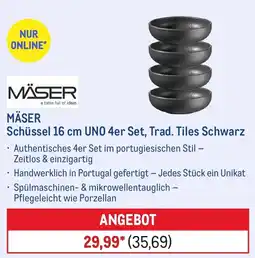 METRO MÄSER Schüssel 16 cm UNO 4er Set, Trad. Tiles Schwarz Angebot