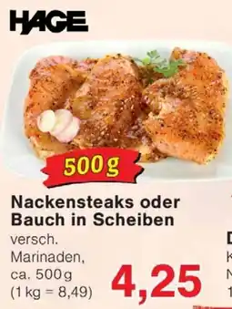 Wiglo Wunderland HAGE Nackensteaks oder Bauch in Scheiben Angebot