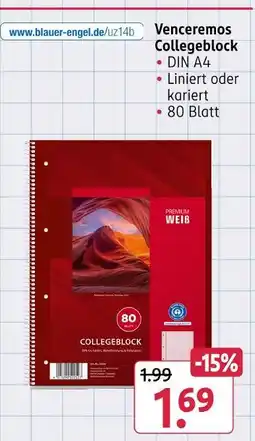 Rossmann Venceremos collegeblock liniert oder kariert Angebot