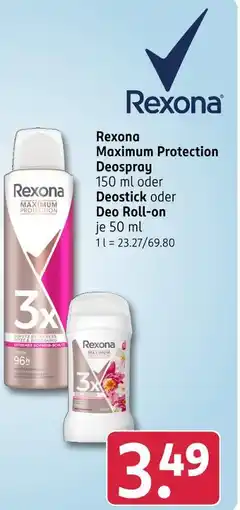 Rossmann Rexona maximum protection deospray oder deostick oder deo roll-on Angebot