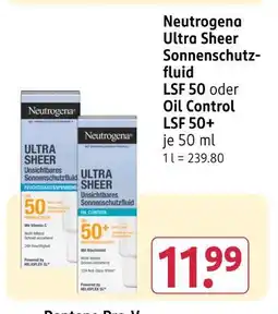 Rossmann Neutrogena ultra sheer sonnenschutzfluid lsf 50 oder oil control lsf 50+ Angebot