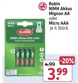 Rossmann Rubin nimh akkus mignon aa oder micro aaa Angebot