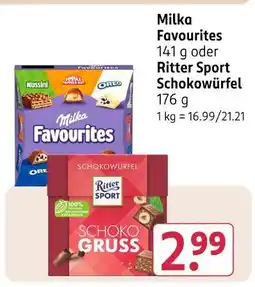 Rossmann Milka favourites oder ritter sport schokowürfel Angebot