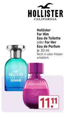 Rossmann Hollister For Him Eau de Toilette oder For Her Eau de Parfum je 30 ml Angebot