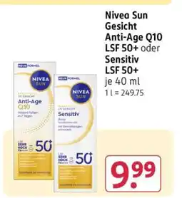 Rossmann Nivea Sun Gesicht Anti-Age Q10 LSF 50+ oder Sensitiv LSF 50+ Angebot