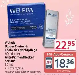 Rossmann Weleda Blauer Enzian & Edelweiss Nachtpflege 40 ml oder Anti-Pigmentflecken Serum 30 ml Angebot