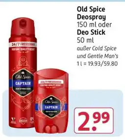 Rossmann Old Spice Deospray 150 ml oder Deo Stick 50 ml Angebot