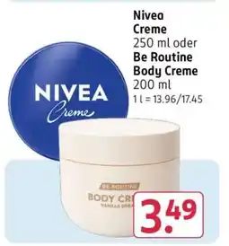 Rossmann Nivea Creme 250 ml oder Be Routine Body Creme 200 ml Angebot