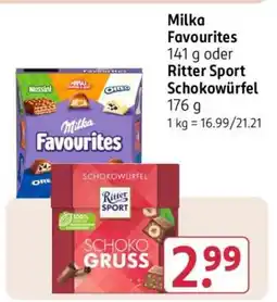 Rossmann Milka Favourites 141 g oder Ritter Sport Schokowürfel 176 g Angebot