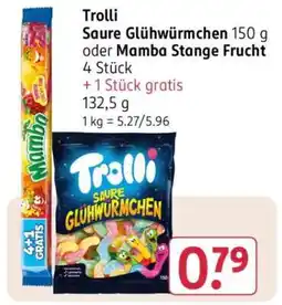 Rossmann Trolli Saure Glühwürmchen 150 g oder Mamba Stange Frucht Angebot
