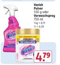 Rossmann Vanish Pulver 550 g oder Vorwaschspray 750 ml Angebot