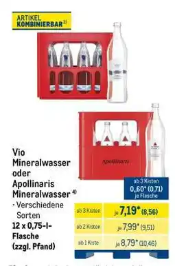 METRO Vio Mineralwasser oder Apollinaris Mineralwasser Angebot