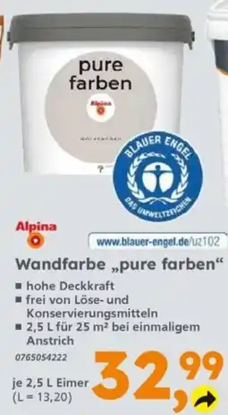 Globus Baumarkt Alpina Wandfarbe „pure farben“ Angebot